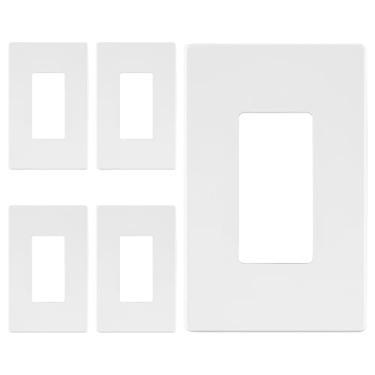 Imagem de LIDER Capa de interruptor decorador de acabamento fosco, placa de parede sem parafusos, tamanho médio, 12,4 cm x 7,9 cm, termoplástico de policarbonato inquebrável, listado na UL, LSWP-31M-W5P, branco