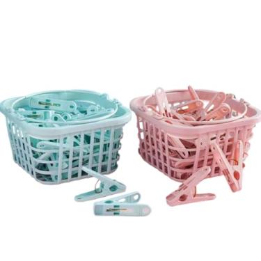 Imagem de Kit Cestinho Com 60 Prendedores Pregadores de Roupas Lavanderia Varal(1 VERDE/1 ROSA)