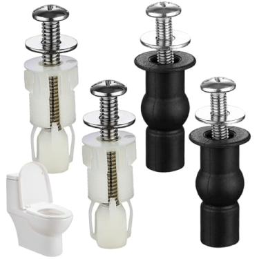 Imagem de Kit de substituição de parafusos de assento de vaso sanitário, 4 peças de parafusos e parafusos de aço inoxidável com borracha e plástico, dobradiça de fixação de tampa de vaso sanitário com inserção