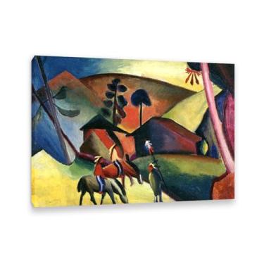 Imagem de SDYJ6GSW August Macke Prints Pintura Indians on Horses Poster Expressionismo Arte de Parede Famosa Reproduções de Pintura para Sala de Estar Decoração de Casa 85 x 60 cm (83.8x61.0 cm) Sem Moldura