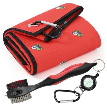 Imagem de Mile High Life Toalha de golfe impressa (40,6 cm x 61 cm) e kit de ferramentas de pincel, toalha de microfibra e padrão de waffle, escova grande com limpador de ranhura Club e cabo de extensão