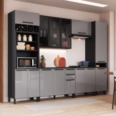 Imagem de Cozinha Modulada Completa Fidelitá Mônaco 6 Peças 320cm 14 Portas 2 Gavetas Com Tampo Chumbo/titânio