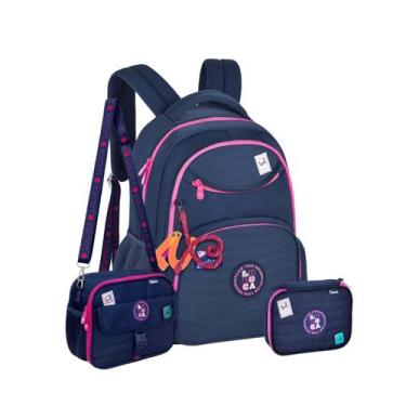 Imagem de Kit Mochila de Costas Luluca Escolar Lancheira E Estojo Box, Azul