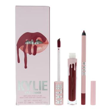 Imagem de Kylie Cosmetics Kit De Lábios Matte - 403 Bite Me Para Mulheres, 2 Batons Líquidos 0,10 Oz, Delineador 0,03