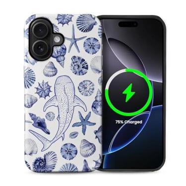 Imagem de Yuning419 Capa compatível com iPhone 16 [compatível com MagSafe] Capa rígida híbrida de 2 camadas, capa magnética protetora à prova de choque para iPhone 16, baleia praia concha oceano estética