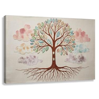 Imagem de Árvore da Vida Arte de Parede Impressão em Tela Decoração Harmonia da Vida Quente Marrom Verde 90x60cmx1