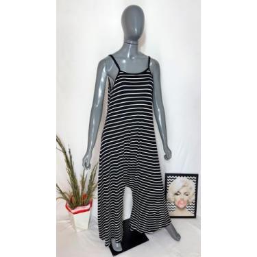 Imagem de Macacão Alcinha Pantalona Com Bolso - modanascimento, Listrado, Preto,