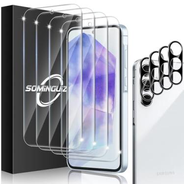 Imagem de SOMINGUIZN Pacote com 4 + 4 protetores de tela para Samsung Galaxy Protetor de lente de câmera de telefone (Galaxy A55)