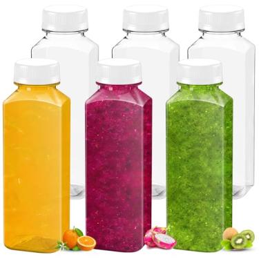 Imagem de ARTOSHIN Garrafas de plástico de 355 ml com tampas, recipientes de suco com tampas para geladeira, garrafas de suco reutilizáveis, garrafa de smoothie, recipientes para bebidas com tampas, garrafa