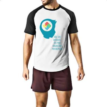 Imagem de Camiseta Raglan Autismo nao diferente mais organizado mentalmente - Al