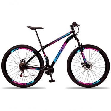 Imagem de Bicicleta Aro 29 Suspensão Shimano Bike 21 Marchas Aço Azul E Rosa
