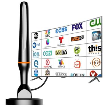 Imagem de Antena de TV digital para antena interna de TV inteligente para TV sem cabo com base magnética forte, antena HDTV digital de recepção de 360° para canais locais - suporta cabos longos 4K 1080p - 3 m