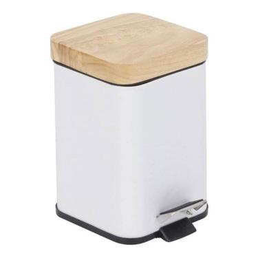 Imagem de Lixeira De Banheiro Tampo De Madeira 3L 16X15X25Cm - Branco