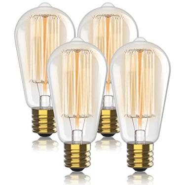 Imagem de HUDSON BULB CO. Lâmpadas incandescentes vintage Edison 60W (pacote com 4) - Base E26/E27 2100K Lâmpadas decorativas reguláveis para ambientes externos e internos - Luz quente estilo ST64 - Filamento