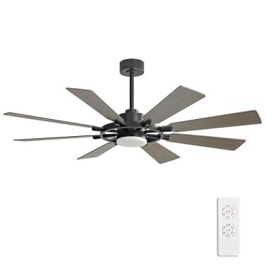 Imagem de ELEHINSER Ventilador de teto de 203 cm com luzes e 3 hastes inferiores, 8 lâminas de compensado, motor CC reversível sem ruído de 6 velocidades, 3CCT, ventilador de teto para cozinha, quarto, sala de