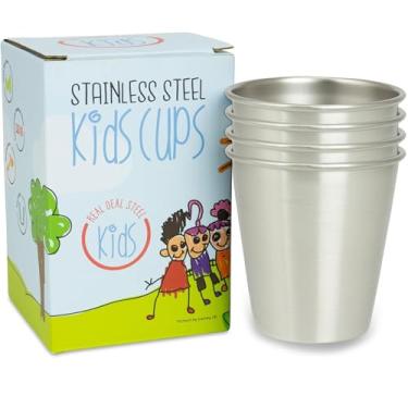 Imagem de Copos infantis de aço inoxidável - Copos de metal para crianças e crianças, copos empilháveis premium de 290 ml, sem BPA, inquebráveis (aço inoxidável natural)