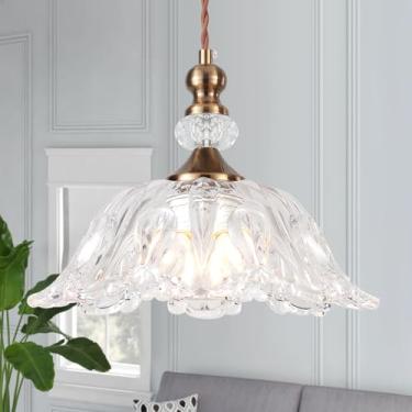 Imagem de CWarmozy Luminária pendente de vidro vintage pequena para cozinha ilha de fazenda de 27 cm latão dourado luz de teto ajustável para quarto, cafeteria, sala de jantar, pia mesa
