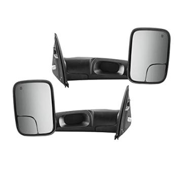 Imagem de AngyMeck Espelhos retrovisores laterais de reboque aquecidos para Dodge Ram 2500/3500/1500, par, alimentação, dobragem manual, preto texturizado, vidro convexo, frente esquerda e direita, CH1320228