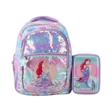 Imagem de Mochila Ariel Sereia Disney Ultra Leve Grande Capacidade Estudante Zíp