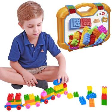 Imagem de Brinquedo Infatil Maleta Blocos de Montar Encaixe 72 Peças - Paki Toys