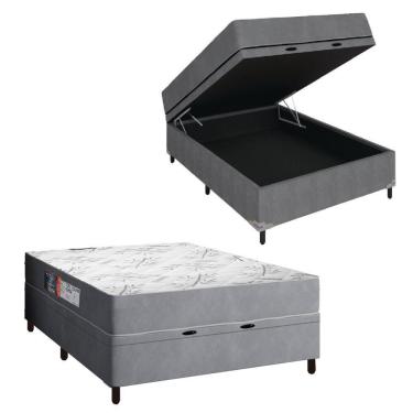 Imagem de Cama Box Baú Casal Colchão Espuma Egito 138x188x60cm Cinza / Branco Portobel - Suporta Até 100kg Por Pessoa Cinza