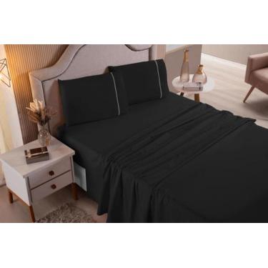 Imagem de Jogo de Cama Lençol Casal Padrão 4 Peças Preto Liso 100% Algodão - Bor