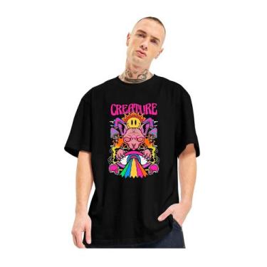 Imagem de Camiseta Oversized Masculina Gato Psicodelico Treino Academia Maromba 