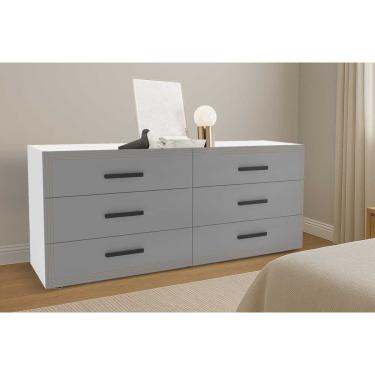 Imagem de Cômoda Juvenil Valência c/ 6 Gavetas Branco/Cinza - Politorno