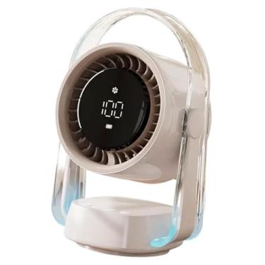 Imagem de XLWLLNJ Fã do ventilador de mesa Pessoal Display Digital Digital Vento forte Recarregável Speed ​​Recarregável para Carro de Cozinha, Carro Esquista ao ar, Bege