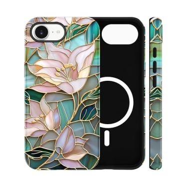 Imagem de Jusy Compatível com MagSafe Lily Flower Case para iPhone 16e, capa de telefone magnética floral de vitral estético, TPU macio e capa protetora de policarbonato rígido para mulheres e meninas - Lírio