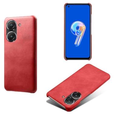 Imagem de Capa para Asus ZenFone 9,Proteção contra quedas,Casca de volta de cor sólida simples,Design de couro de imitação de plástico-Red