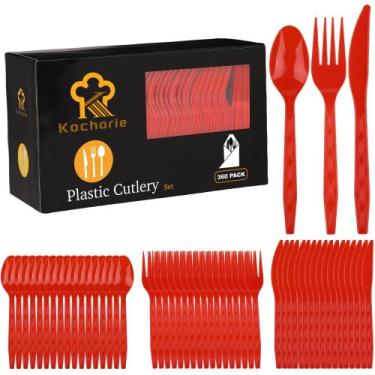Imagem de Conjunto de talheres de plástico Kochorie Red 360 peças para festa