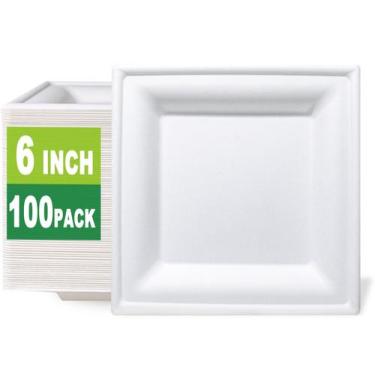 Imagem de Pratos compostáveis GreenWorks 100 unidades de 15 cm de bagaço de bamb