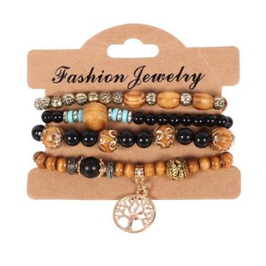 Imagem de Conjunto De Pulseiras Boho Femininas Com Contas De Madeira, Pingente Á