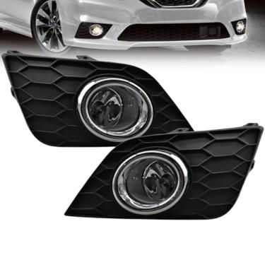 Imagem de Faróis de neblina para Nissan Sentra/Sylphy 2016-2019, lado esquerdo e direito com conjunto de montagem, interruptor de bisel e lâmpadas (halogênio)