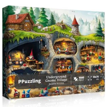Imagem de Fantasy Gnome Village Puzzles for Adults 1000 Pieces, Funny Forest Underground Gnomes House Art Jigsaw Puzzle, Challenging Hard Nature Cave Scene Puzzle