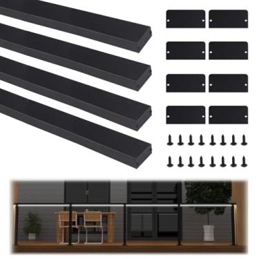 Imagem de Corrimão de aço inoxidável de 20 m – Trilho superior retangular preto elegante para decks e escadas, sistema de trilhos de cabos internos e externos