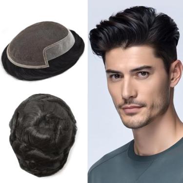 Imagem de Peruca francesa frontal masculina peruca europeia de cabelo humano nó descolorido linha de cabelo natural masculina sistema de cabelo peruca para homens próstese de cabelo 7 x 23 pol. -120% densidade