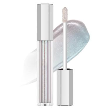 Imagem de Erinde Brilho labial com glitter, batom líquido hidratante para mulheres, fórmula suave, brilho labial com acabamento de alto brilho, não pegajoso, à prova d'água, maquiagem de longa duração, 02 cinza