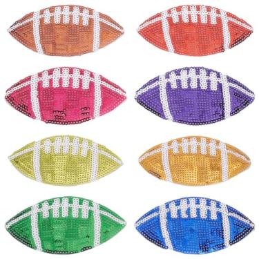 Imagem de INFUNLY 8 peças de remendos bordados de futebol de lantejoulas bordado de futebol colorido aplique de aplique de decoração costurar em emblemas para jaqueta, mochila, jeans, roupas, adesivos DIY