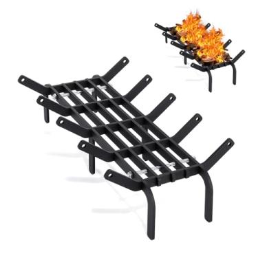 Imagem de Grelhas de lareira de 55,88 cm Grelha de lareira de aço de alto carbono resistente para lareira para uso interno e externo para fogão a lenha suporte de madeira acessórios de lareira