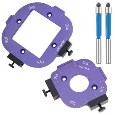 Imagem de Tzdxfgl Modelo de raio de canto redondo, gabarito de raio de roteador, gabarito de posicionamento de raio de canto 4 em 1 de liga de alumínio, guia de roteador R10/R15/R20/R25/R30/R35/R40/R50