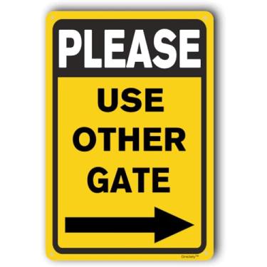 Imagem de Use outro sinal de porta, placas de portão ao ar livre, placa de escritório ao ar livre, placas externas para casa "Please Use Other Gate" seta para a direita 20 cm x 30 cm placa de metal de alumínio