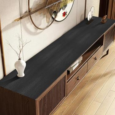 Imagem de Tapete de mesa de couro, 160 cm x 40 cm, capa de mesa de couro de PVC, impermeável, tapete de mesa com suporte de TV, protetor de mesa de computador para escritório, tapete de mouse grande (preto)