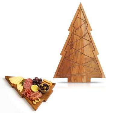 Imagem de Aurah Tábua de corte de madeira de acácia para preparação e servir refeições na cozinha - bloco de açougueiro de madeira, carne, pizza, legumes, tábua de cortar frutas e queijo - 38 x 24 cm