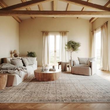 Imagem de Nuloom Barilas Bordered, 2,5 m x 25,4 m, lavável à máquina, tapete para sala de estar, quarto, sala de jantar, bege