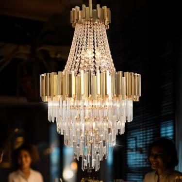 Imagem de ANTILISHA Lustres de hall de entrada para tetos altos lustres dourados lustres de cristal para sala de jantar lustre moderno extra longo para sala de estar quarto entrada escada império