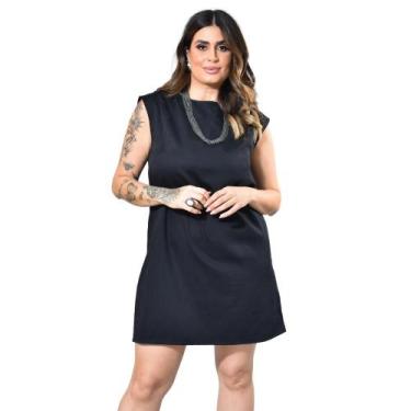 Imagem de Vestido Curto Sarja Leve Algodão Plus Size 42 Ao 52 - Sutsen, Preto,  