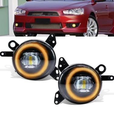 Imagem de AFOGGEST Luz de neblina Angel Eye para Mitsubishi Lancer 2008-2014 para-choque dianteiro branco lâmpadas LED com anel amarelo, 1 par