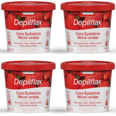 Imagem de Kit 4 Cera Depilatória Micro-Ondas Depilflax Morango 100g